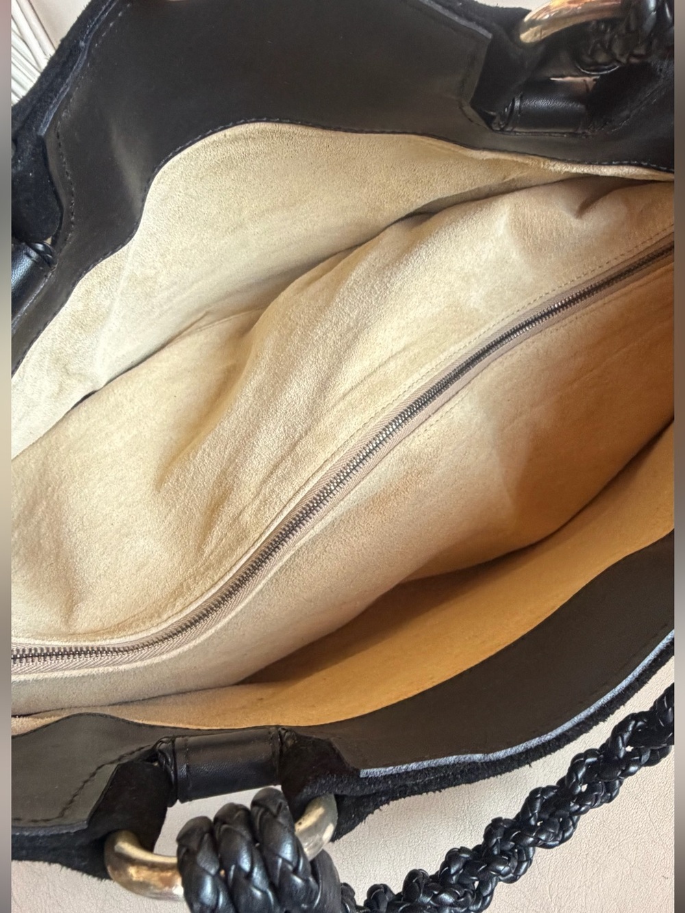 BOTTEGA VENETA Black Suede/ Napa Leather Intrecciato Shoulder Bag. Mint! MEDIUM. - Picture 6 of 13